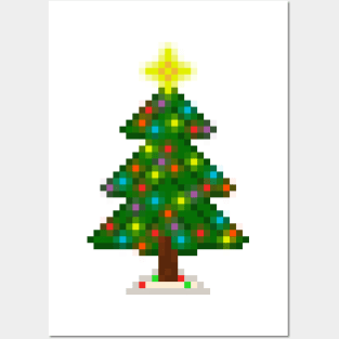 Pixel Christmas Tree with Glowing Lights (White) Posters and Art